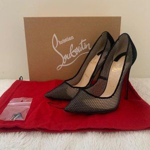 Christian Louboutin Black Follies Resille 120 Fishnet Suede Pumps